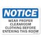 Signmission OSHA, Wear Proper Cleanroom Clothing Before Entering This Room, 5in X 3.5in, 5" W, 3.5" H, Landscape OS-NS-D-35-L-19575 - alternate 1